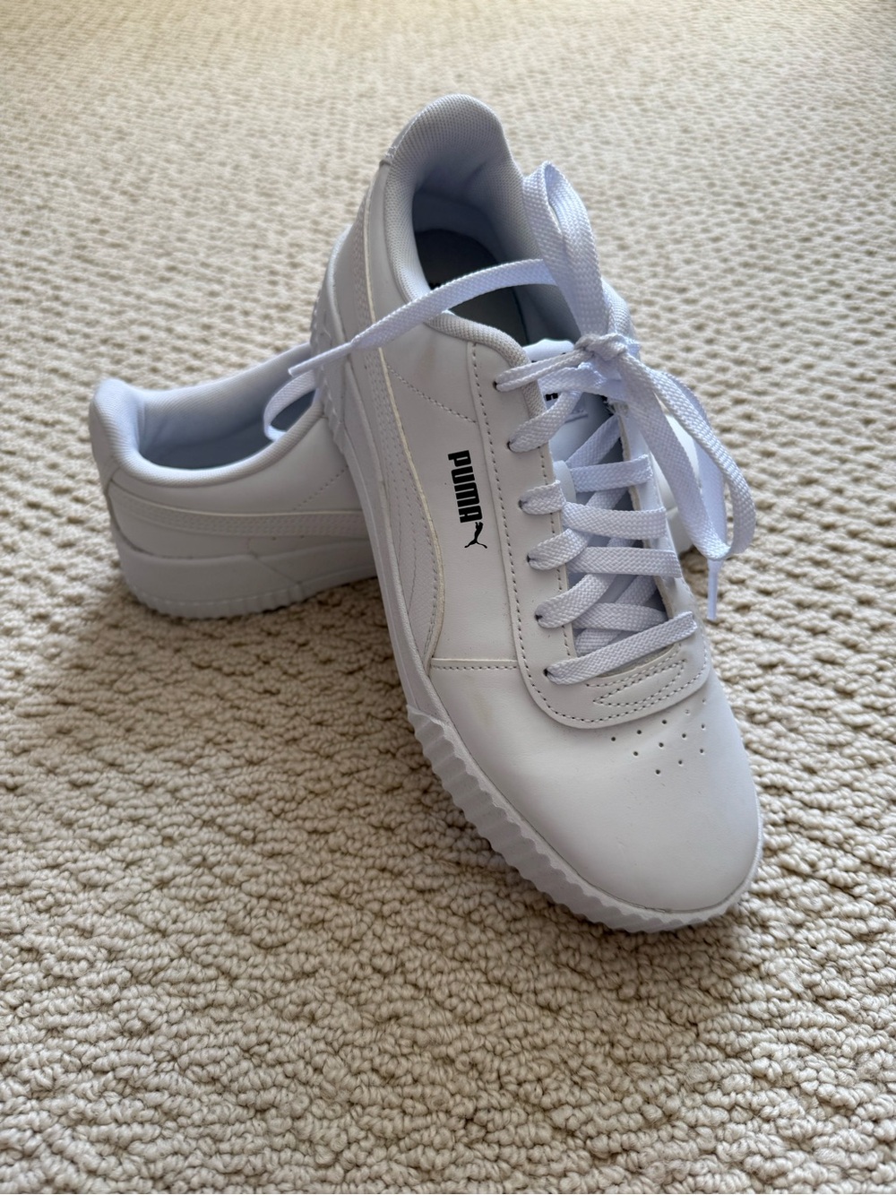 Puma White Low-Top Lace-Up Sneakers with Subtle Logo